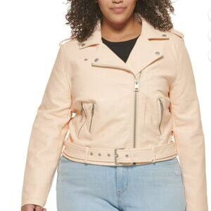 LEVIS Faux Leather Belted Motorcycle Jacket Zip Closure Peach Size 1X EUC